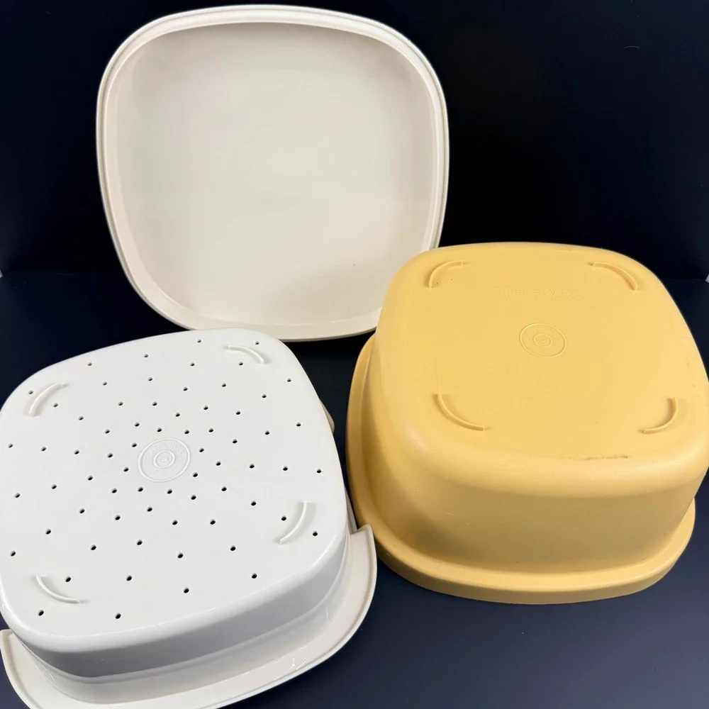 Vintage Tupperware‎ Steam N Serve Harvest Gold 3 Pc Set 888 887 889 Steamer